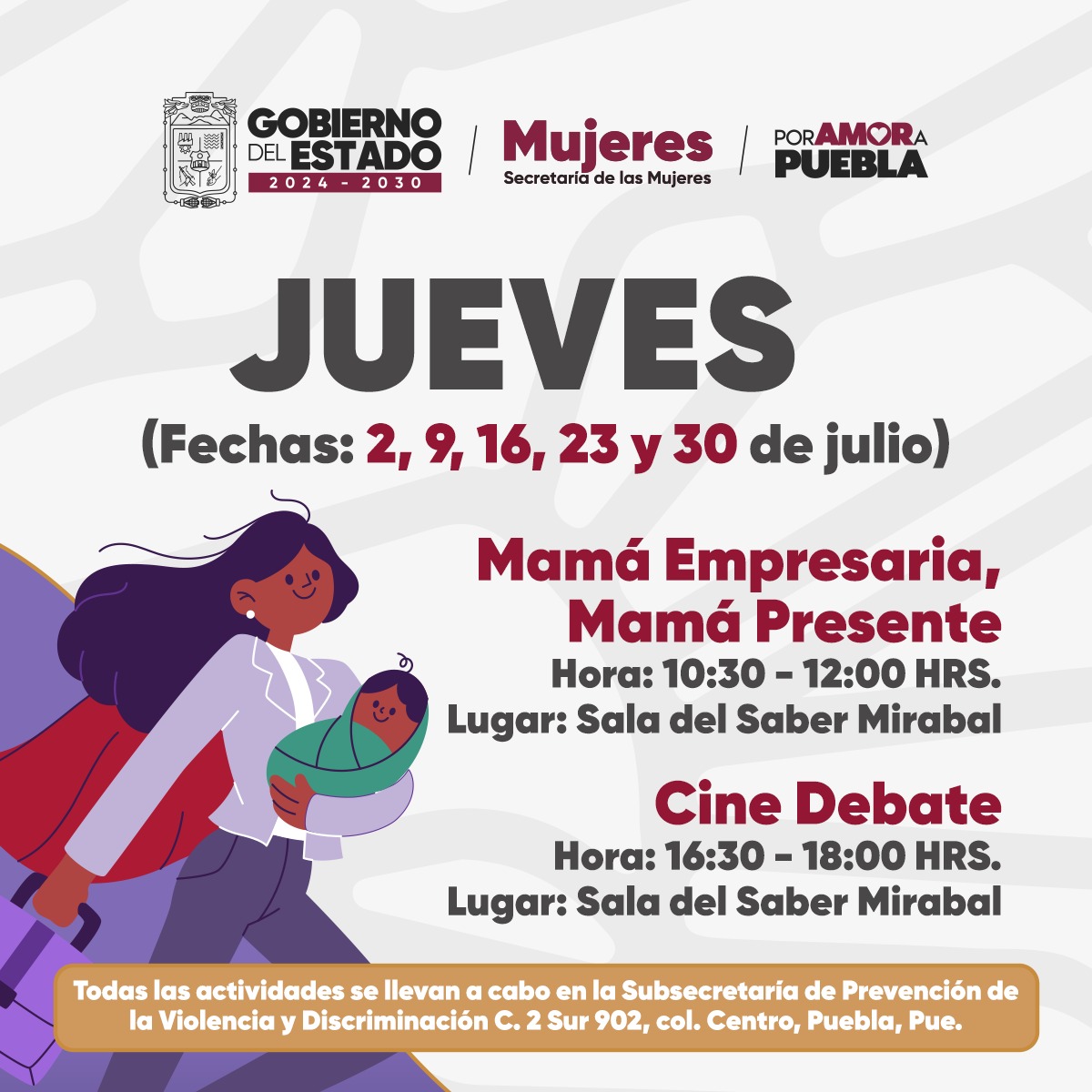 EntreNosootras's tweet photo. Una agenda que impulsa el bienestar, la participación y el ejercicio de los derechos de las poblanas. 💪💖 ¡Súmate y participa!
#Bienestar #Igualdad #fyp https://t.co/6p1euQHccv