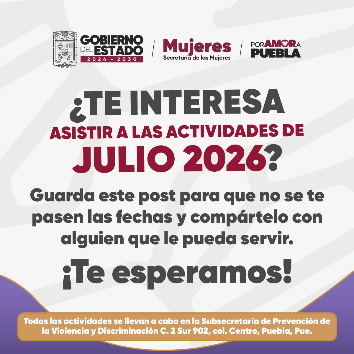 EntreNosootras's tweet photo. Una agenda que impulsa el bienestar, la participación y el ejercicio de los derechos de las poblanas. 💪💖 ¡Súmate y participa!
#Bienestar #Igualdad #fyp https://t.co/6p1euQHccv