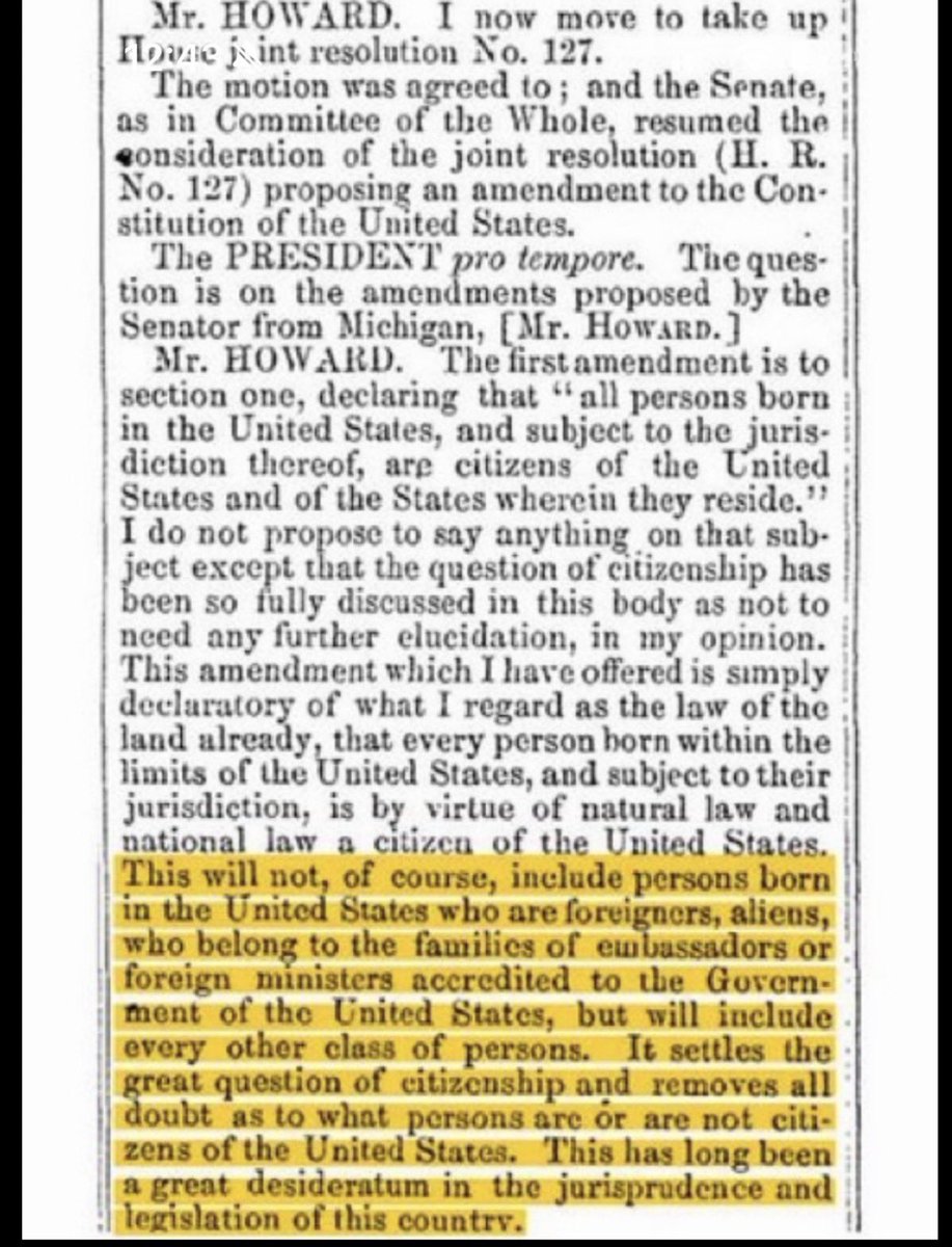 ThatZionistGirl's tweet photo. @danishacarterr “Not understanding how it works” meanwhile the literal author of the 14th amendment says you’re wrong https://t.co/CnLm1nVB6p