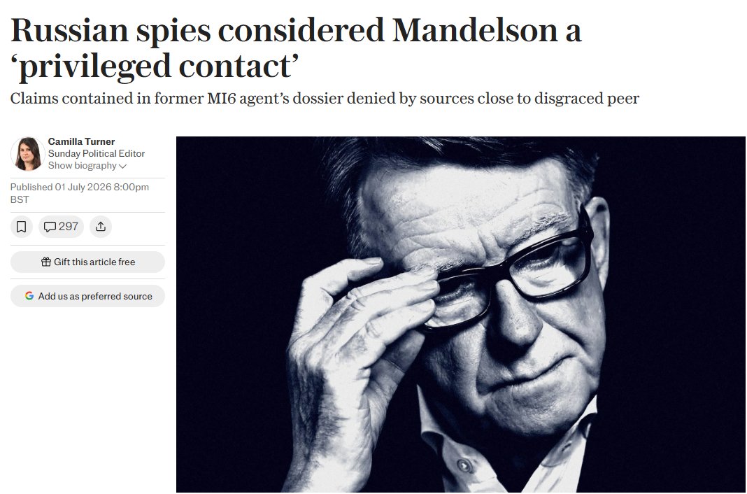 BasilTheGreat's tweet photo. 🚨BREAKING: It has been revealed that Peter Mandelson has been in contact with Russian spies for over 35 years

A secret dossier by MI6 has revealed he has been manipulating UK Politics for decades in their favour

Traitor. https://t.co/9iNKczWzDU