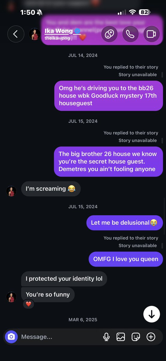 Ithinkimfunny67's tweet photo. Ika Wong has officially not answered my Yearly DM asking if she is in the Big Brother US house. I think this our year folks. Demetres also just posted on his instagram story and Ika was not featured! #bb28 #bbcan @theikawong #bigbrother https://t.co/arc9ObxF8o