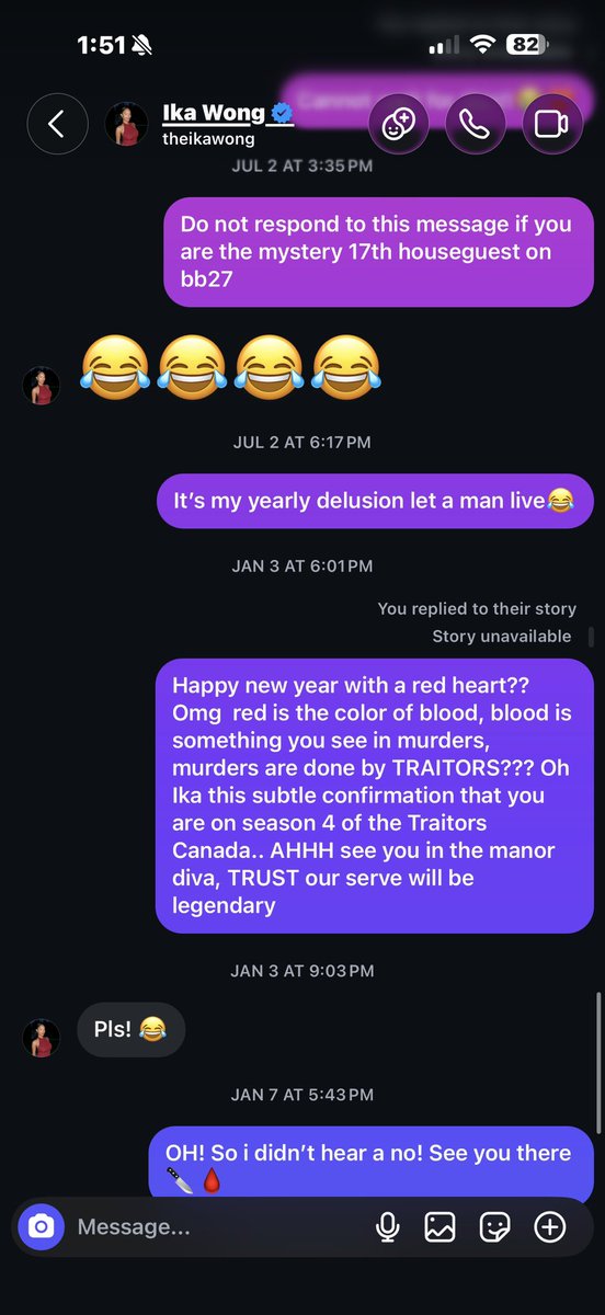 Ithinkimfunny67's tweet photo. Ika Wong has officially not answered my Yearly DM asking if she is in the Big Brother US house. I think this our year folks. Demetres also just posted on his instagram story and Ika was not featured! #bb28 #bbcan @theikawong #bigbrother https://t.co/arc9ObxF8o