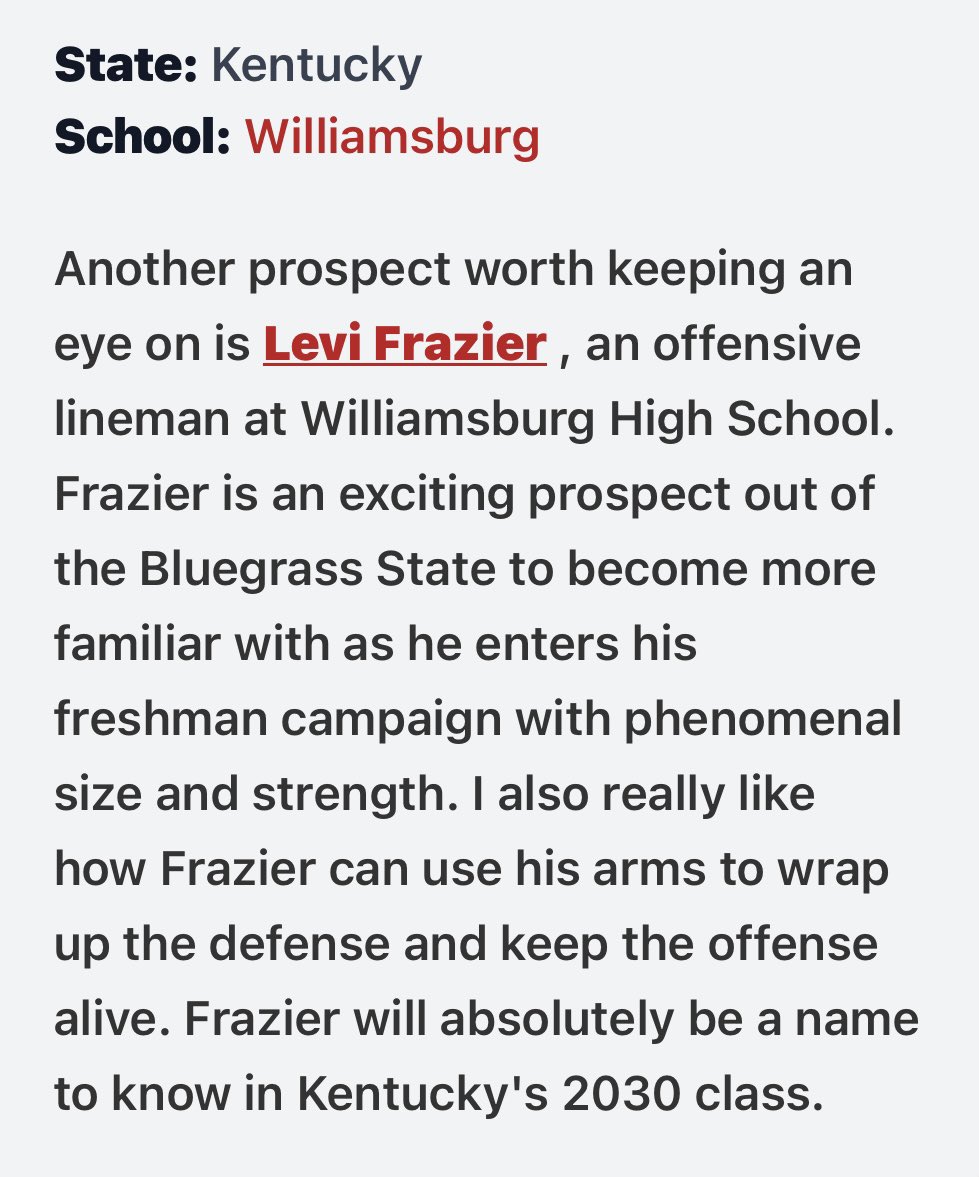 leviFrazier75's tweet photo. Thanks to @drew_toennies and @PrepRedzone for another great write up. Blessed to be mentioned with some elite company! 

#BROTHERHOOD 

@KYFUTURESTARS
@CoachDerekDay
@CoachRav
@Coach_DWhitney @CoachWoodmanMSU @Coach__McKinley @CutterLeftwich @pete_nochta13
 @vincemarrow 
@The304Scout 
@LoganTillman @CoachRickerOL
@AjaHogann
@Coach2Bless 
@sydaspears