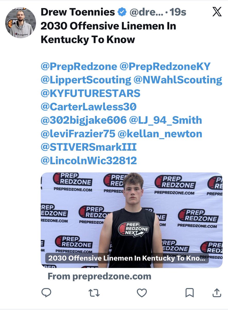 leviFrazier75's tweet photo. Thanks to @drew_toennies and @PrepRedzone for another great write up. Blessed to be mentioned with some elite company! 

#BROTHERHOOD 

@KYFUTURESTARS
@CoachDerekDay
@CoachRav
@Coach_DWhitney @CoachWoodmanMSU @Coach__McKinley @CutterLeftwich @pete_nochta13
 @vincemarrow 
@The304Scout 
@LoganTillman @CoachRickerOL
@AjaHogann
@Coach2Bless 
@sydaspears