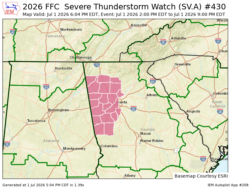 MurrayCountyPS's tweet photo. FFC updates Severe Thunderstorm Watch (cancels 25 counties, continues 19 counties) till Jul 1, 9:00 PM EDT https://t.co/H1wRQY7eH8 https://t.co/Gf1PtXhrGX