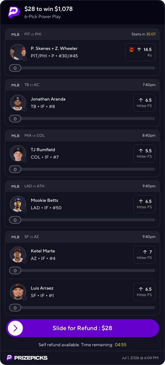 HappyDadBets's tweet photo. A strikeout apocalypse + a whole lot of hitters in prime matchups 🔥🔥🔥

#MLB #POTD #prizepicks #sportsbetting #GamblingX #GamblingTwitter #HappyDad

Copy my PrizePicks lineup using this link: 
https://t.co/Df2EMvlh2b https://t.co/6m6YRYJN8I