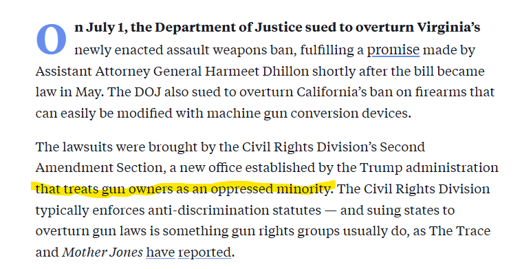 MorosKostas's tweet photo. Kinda resent the sarcasm here, because it is exactly how we are treated in antigun blue states. 

I mean, they literally use Jim Crow-style tactics. $2000 carry permits, years of wait times, excise taxes, two-day training course requirements, extensive documentation, etc. 

Just a fraction of this level of obstruction to a constitutional right gets called "racist" in the SAVE Act context, so why not here? 

Gun owners very much are an oppressed minority in a handful of states.