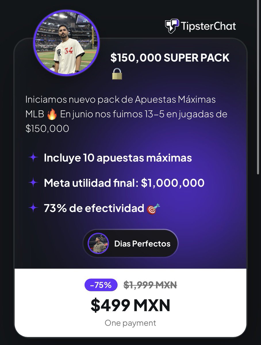 DiasPerfectos's tweet photo. HOY INICIA NUEVO PACK EXCLUSIVO DE JUGADAS DE $150,000 🚨 A SÓLO 499 MXN

CUPO LIMITADO ➡️ https://t.co/csSCOrF5I3

NOS FUIMOS 13-5 EN JUGADAS DE ESTA CANTIDAD EN EL MES DE JUNIO 🔥🔥🔥 https://t.co/jB9EwS5c1J