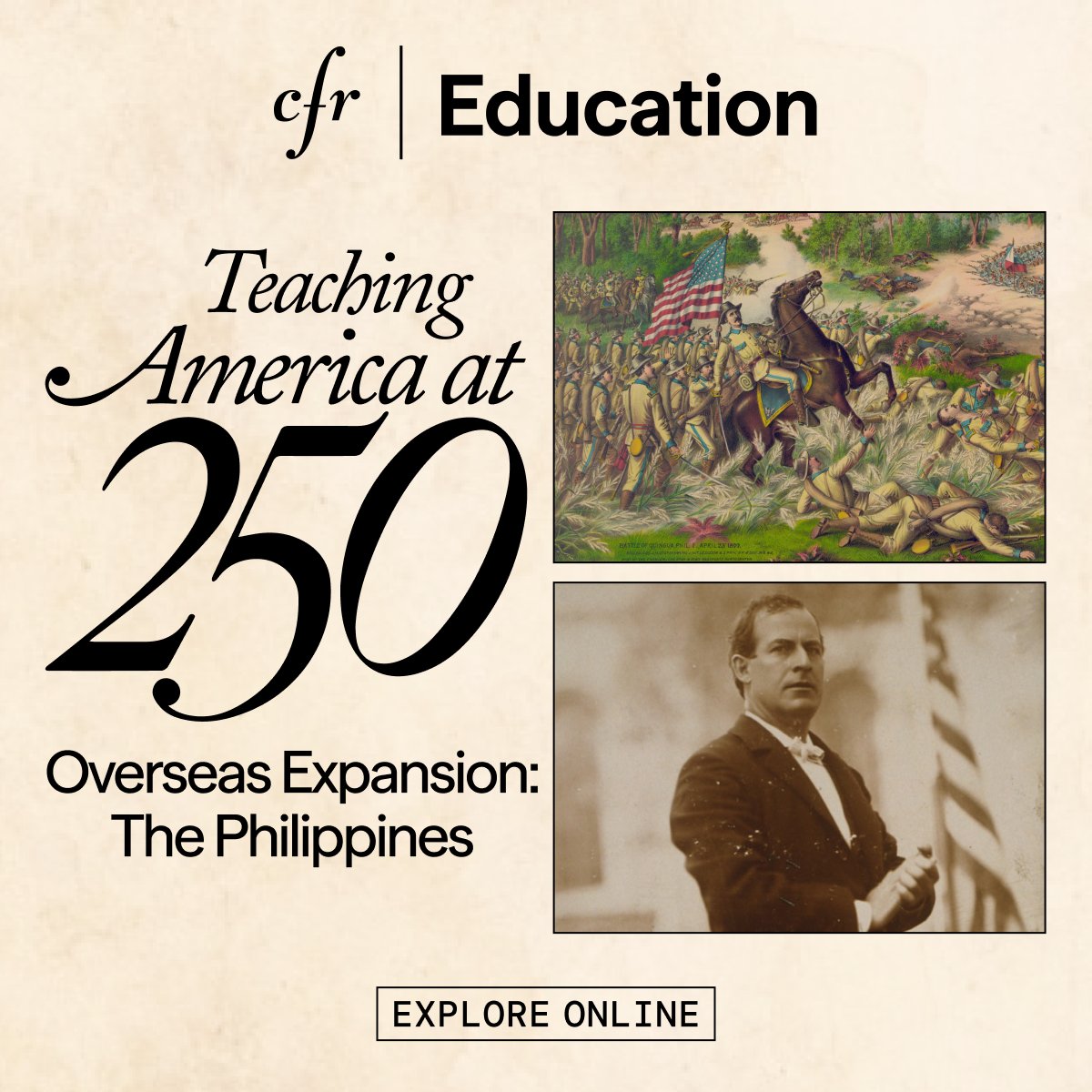 CFR_Education's tweet photo. After the Spanish-American War, why did the United States liberate Cuba but not the Philippines? 

Give your students a breakdown of this historic debate on US sovereignty here: https://t.co/oKejEOZAgT https://t.co/NgCxftKdQC