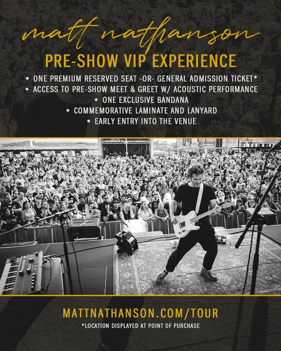 mattnathanson's tweet photo. one week until the @train / @barenakedladies / me summer extravaganza hits the streets! first stop is florida, where i am certain im gonna overheat during the first few notes of playing one of my smash hit songs: “hey soul sister”, “drops of jupiter or “if i had a $1,000,000”. so come early before i melt!

OR come hang super early / before doors for my pre-show hang / VIP experience. i’ll play requests, take questions, take photos, tell obscene jokes… all the stuff i have to PG out for the children during the main show 😂

some pre-show hangs are sold out. some have spots available. go to my site and i will see you there!

see your sweet asses soon!

https://t.co/w3eQq7PwTP