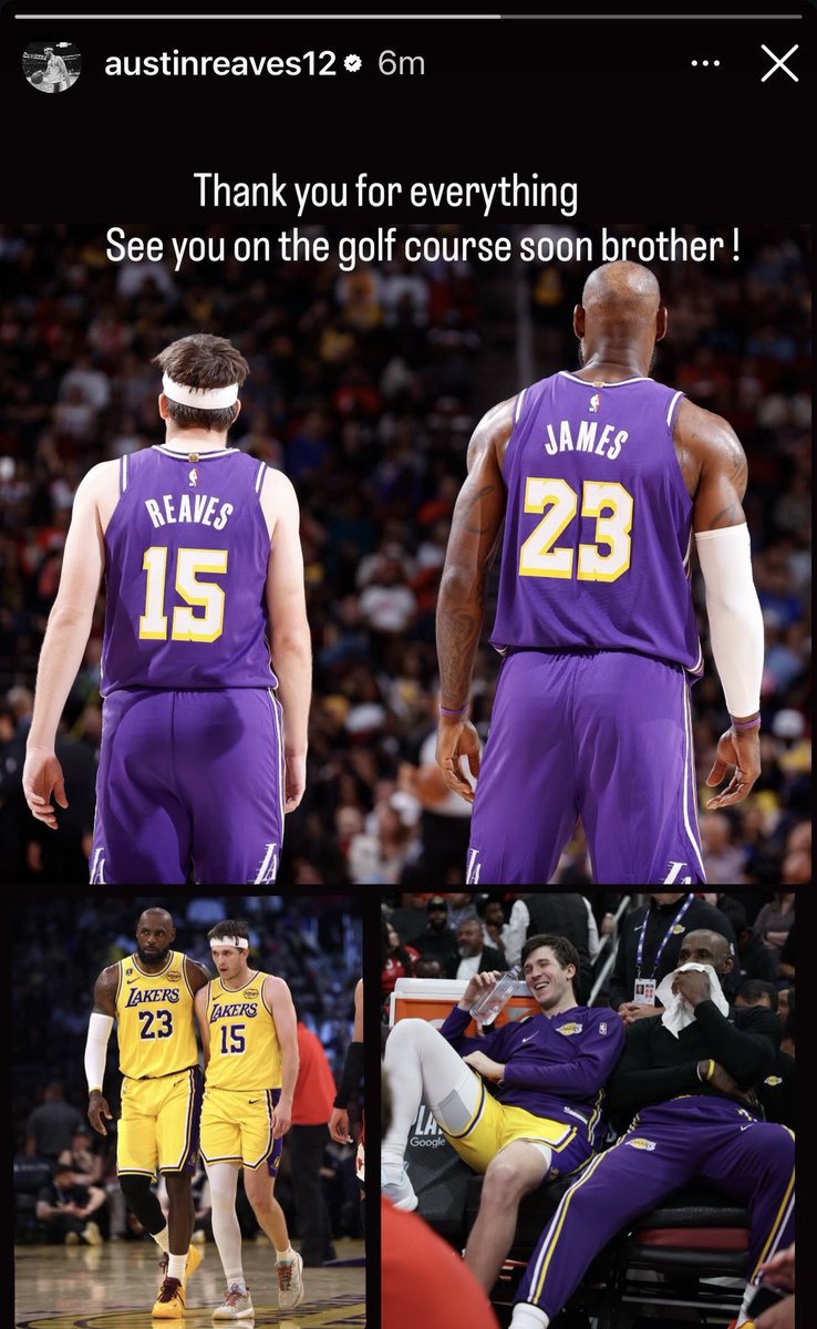 NBALAKERSBLOG's tweet photo. Reaves despidió a LeBron en IG 💜💛 https://t.co/bCkZmOLLSL