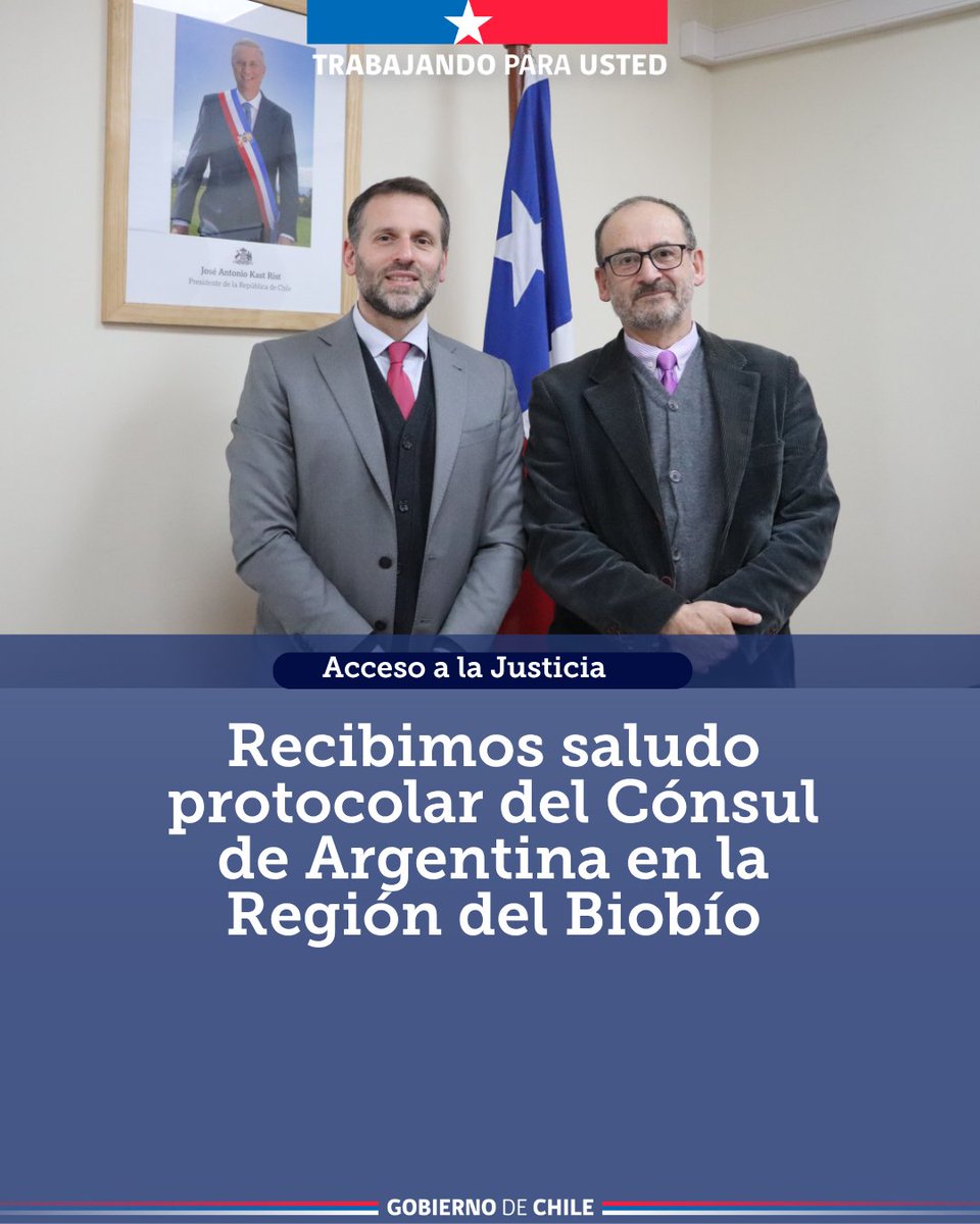cajbiobio's tweet photo. ¡Fortaleciendo lazos!🤝
📌La Dirección General de la @cajbiobio recibió el saludo protocolar del Cónsul de Argentina en la Región del Biobío, Iván Nicolás Da Ponte.

✅El encuentro permitió presentar nuestras líneas de trabajo y renovar el compromiso por el #AccesoALaJusticia. https://t.co/iYKDnJ3KOZ