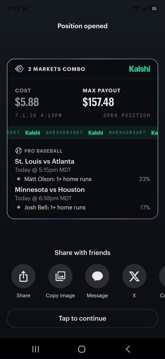 LeosNumbersTDay's tweet photo. Kalshi 
#Kalshi

Compared to 

Draftkings
#draftkings

More than 20 dollars same bet 1 cent off. https://t.co/INgRYvwqP4