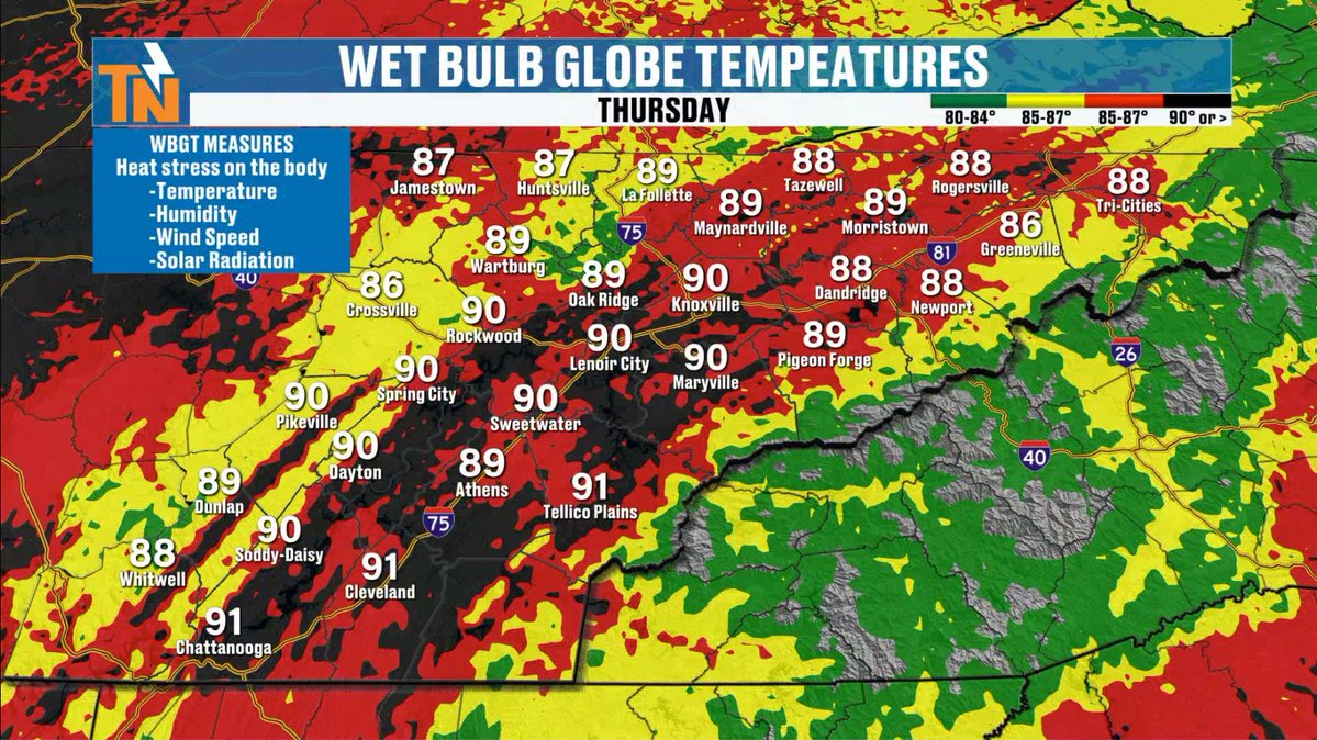 MikeWitcherTV's tweet photo. Thursday is likely going to be the hottest day of this heat wave!
Oh... and storms could become strong to severe if they fire off as the Storm Prediction Center has put un in a level 1 & 2 risk for isolated severe storms. 
There is a lot of energy in the atomosphere.

 @PipeWrenchPHC
@pipewrenchplumbinghvac has been in business since 2001, They have proudly delivered top-notch plumbing and HVAC services to the greater Knoxville community. Whether you need repairs, replacements, or maintenance, we offer same-day service to quickly address all of your plumbing, heating or cooling needs. You can trust the experts at Pipe Wrench for reliable, long-term solutions to any problem that arises. And remember, Same Day Service Guaranteed, or your visit is FREE!