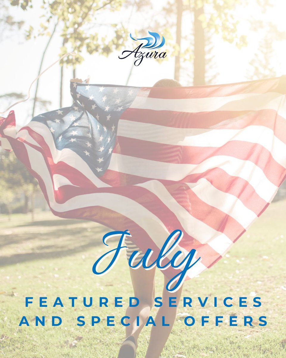 AzuraSkin's tweet photo. Happy July, Azura family! ☀️✨ We're celebrating the 4th with a special on filler, giving back to our community with a charity event, and keeping your skin glowing all summer long.

Get all the details here: https://t.co/9kj4dQmIBU 🎆 

#medspa #skincare #yourenewed https://t.co/2OHf6Qy3fN