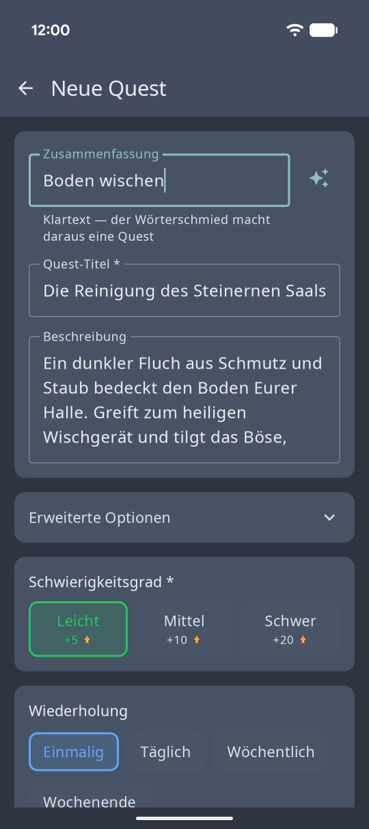 heldenbuch's tweet photo. Keine Lust, Aufgaben zu formulieren? Der „Wörterschmied" macht per KI aus deinem To-do eine epische Quest. ✨ #IndieDev https://t.co/4ZoDdpsjVS