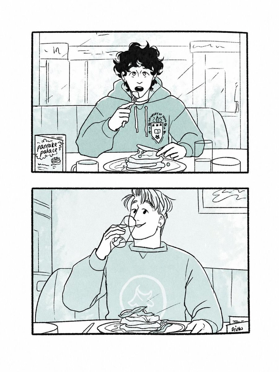 heartstbrasil's tweet photo. OS DETALHES! O volume 6 de Heartstopper termina com um pequeno presente. Na última página, um conteúdo extra mostra Nick e Charlie logo após fecharem a porta no fim do epílogo, com duas fotos deles tomando café da manhã. 🥞💜 https://t.co/web68w5dDx