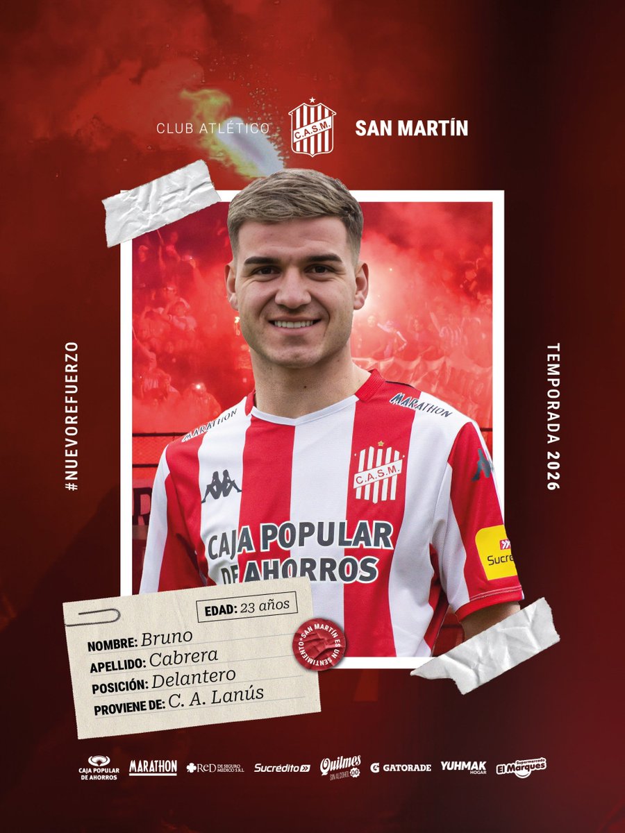 CASMOficial's tweet photo. 🔴⚪️ #PrimeraNacional

Nueva incorporación 🇦🇹

Bruno Cabrera, delantero centro de 23 años, llega a préstamo desde Lanús para transformarse en nuevo jugador de San Martín.

⚽️ #VamosCiudadela https://t.co/L2Vv7SieZa