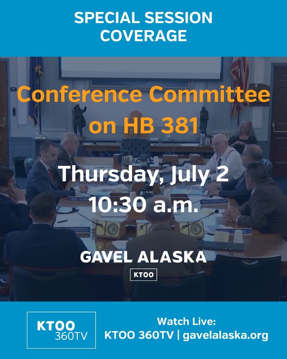 GavelAlaska's tweet photo. The conference committee tasked with working out the differences between the House and Senate versions of the AKLNG pipeline tax bill will hold a meeting at 10:30 on Thursday. We'll have live coverage on TV and online. #akleg https://t.co/QqbYQythhD