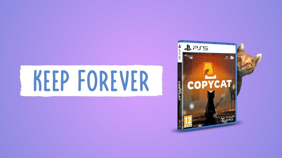 GameCopycat's tweet photo. Hi kittens. What do cats and physical edition games have in common? We want to keep them forever! 💛Copycat PS5 physical editions are still in stock, plus we donate a dollar per copy sold to our local pet shelter.
Get your copy from @TesuraGames here: https://t.co/EJFjzo88Rp 
#ps5 #playstation #gaming #indiegames