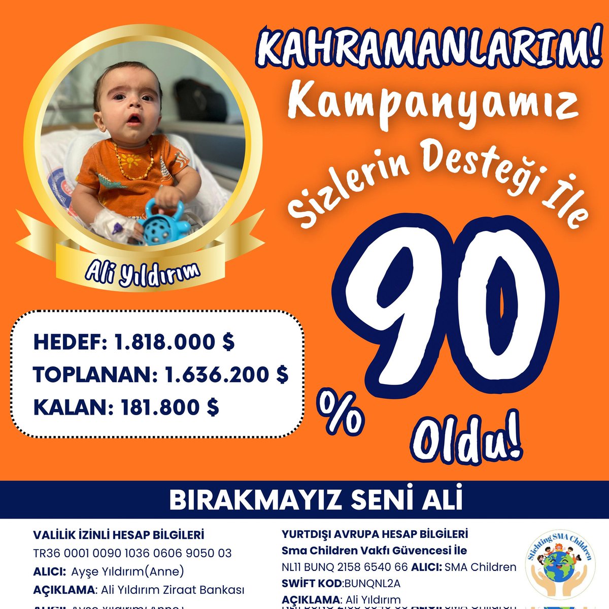 feyzaempiress's tweet photo. 🎉 Müjdeler Olsun! Ali % 90 Oldu! 🧡
Dualarınız, paylaşımlarınız, desteklerinizle Ali’miz bir eşiği daha geçti!
Her geçen gün, her bağışla biraz daha umut doluyor yüreğimiz…
Ali artık % 90 oldu! 💪
Bu sadece bir rakam değil; bir annenin, bir babanın gözyaşlarının arasında yeşeren umudun adı…
Bu yolda attığımız her adım, Ali’nin nefesine nefes, gülüşüne umut oluyor.
O soğuk hastane odalarında geçen gecelerin, endişeyle beklenen sabahların tek karşılığı sizsiniz…
Her birinizin dokunuşu, bir canın yaşama tutunuşu demek 💙
Birlik olunca oluyor, el ele verince mucizeler gerçekleşiyor.
Ne olur bu umudu paylaşın, duyurun, çünkü Ali’nin zamanı daralıyor…
Bir annenin “Oğlum kurtuluyor” dediği o günü birlikte yaşayacağız inşallah! 🌈
Ali için bir adım da sen at, umut büyüsün, Ali yaşasın
