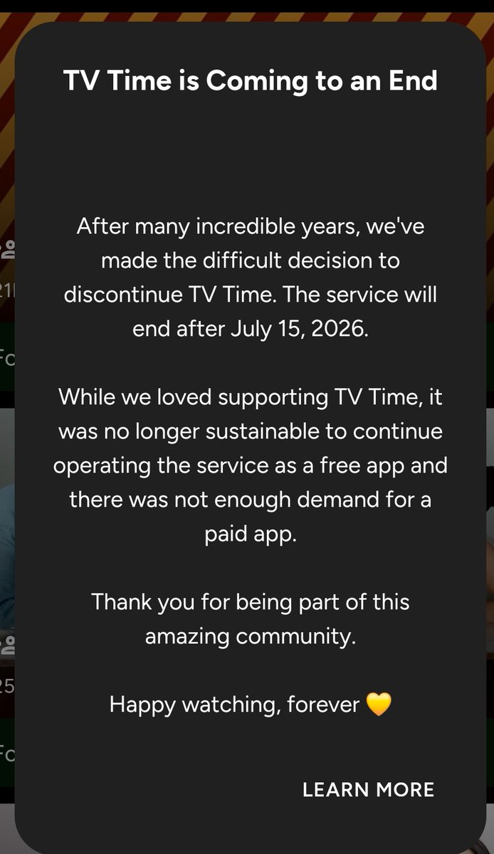 itzAbdulelah's tweet photo. للاسف تطبيق TV time بيقفل بعد 14 يوم 💔 https://t.co/doWusBYMiA