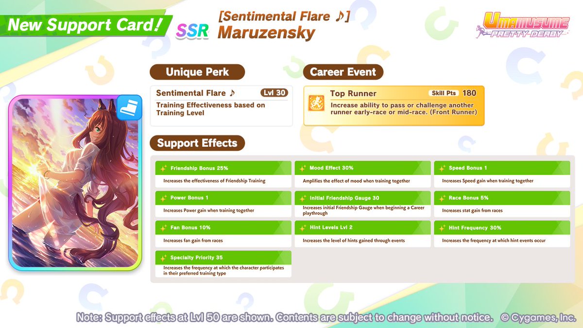 umamusume_eng's tweet photo. 🤝 Here's your first look at a new SSR Support Card!

Presenting [Sentimental Flare ♪] Maruzensky!

For details, please check the Featured Cards section on the top right of the Scout screen, available from Jul 2 (UTC).

#Umamusume https://t.co/3EukwvD5Ve