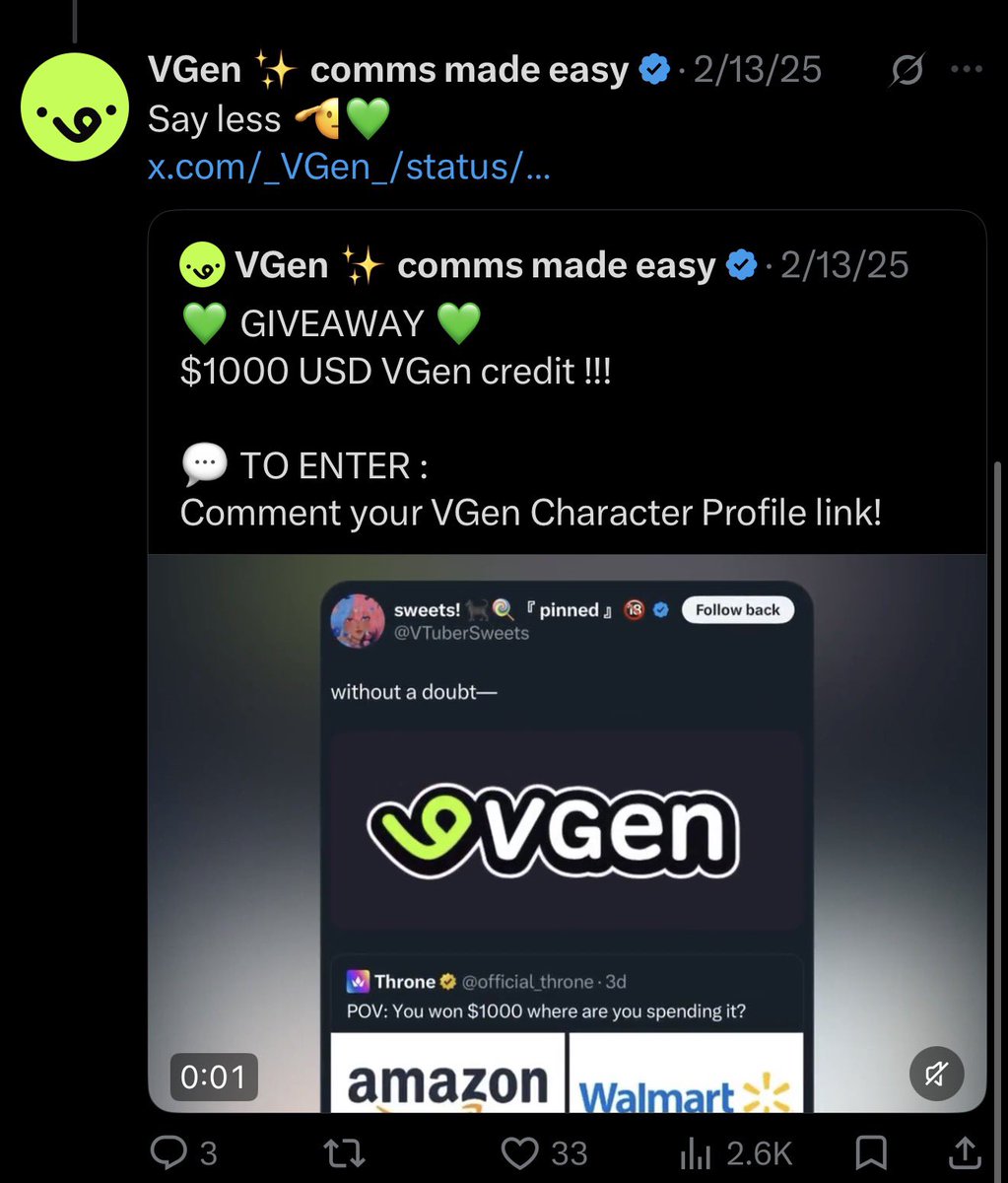 VTuberSweets's tweet photo. I was the reason why VGen did a $1,000 giveaway back in 2025.

🫡 https://t.co/krvsE6NEoj