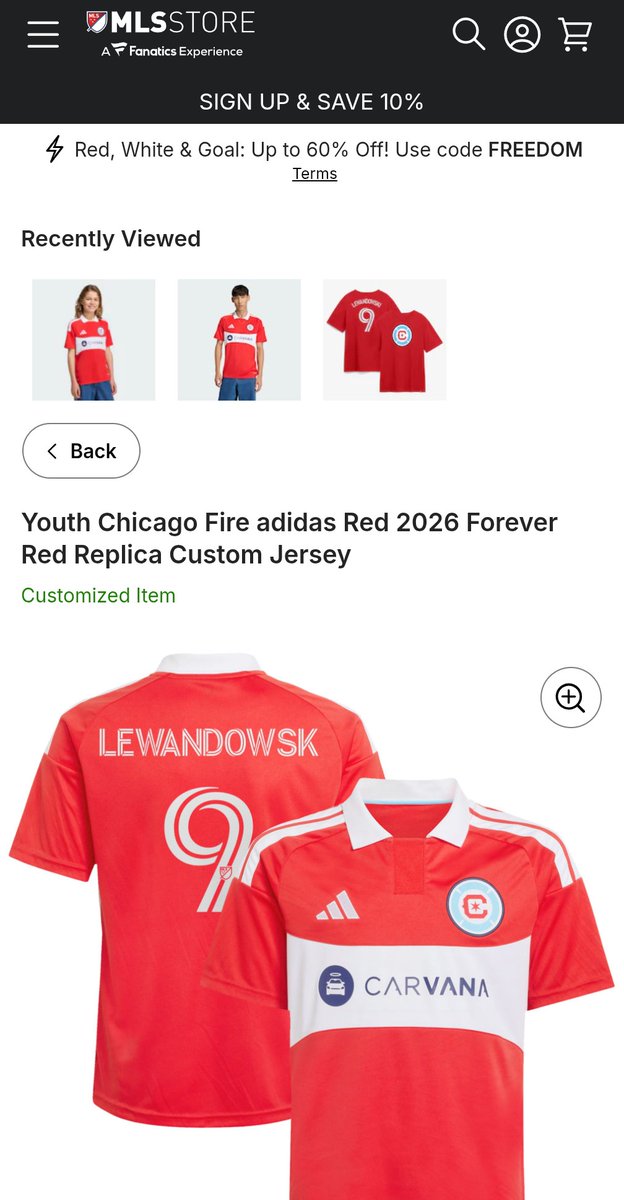 PiotrMiesnik's tweet photo. Problem z koszulkami @lewy_official w sklepie @MLS. Kupując koszulki Chicago nie można jeszcze wybrać nazwiska polskiego piłkarza, a kiedy chce je się wpisać samemu to... Lewandowski się nie mieści (ma 11 liter, a dozwolone jest 10). Houston, tzn. Chicago, mamy problem 😎 https://t.co/WqYzsO05zw