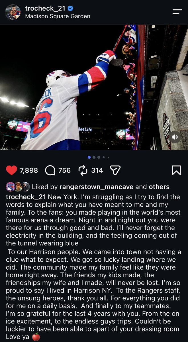 Ms_NYRangers's tweet photo. Trochecks farewell to the NYR 🍎 https://t.co/gJYJpBJv3q