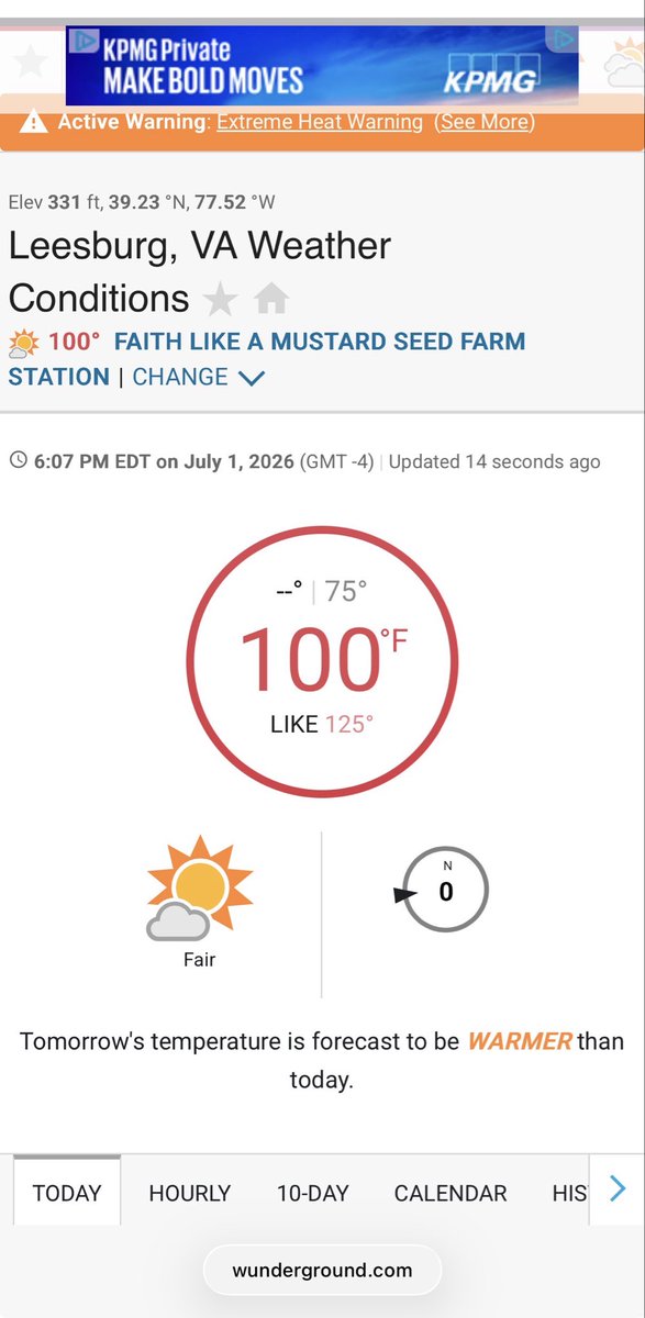 Das_Karl's tweet photo. @WashingtonianWx PWS 100F with feels like 125.  10nm n of Leesburg VA https://t.co/UrZeeyXxm5