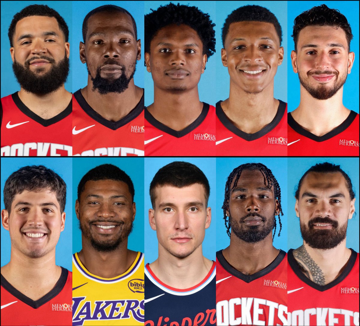 SrNiino___'s tweet photo. Houston updated roster for the 2026/27 season:

Fred VanVleet, Reed Sheppard, Bruce Thornton, JD Davison

Amen Thompson, Marcus Smart, Bogdan Bogdanovic

Kevin Durant, Tari Eason (RFA)

Jabari Smith Jr., Dorian Finney-Smith

Alperen Şengün, Steven Adams, Clint Capela https://t.co/38UhZlq9BY