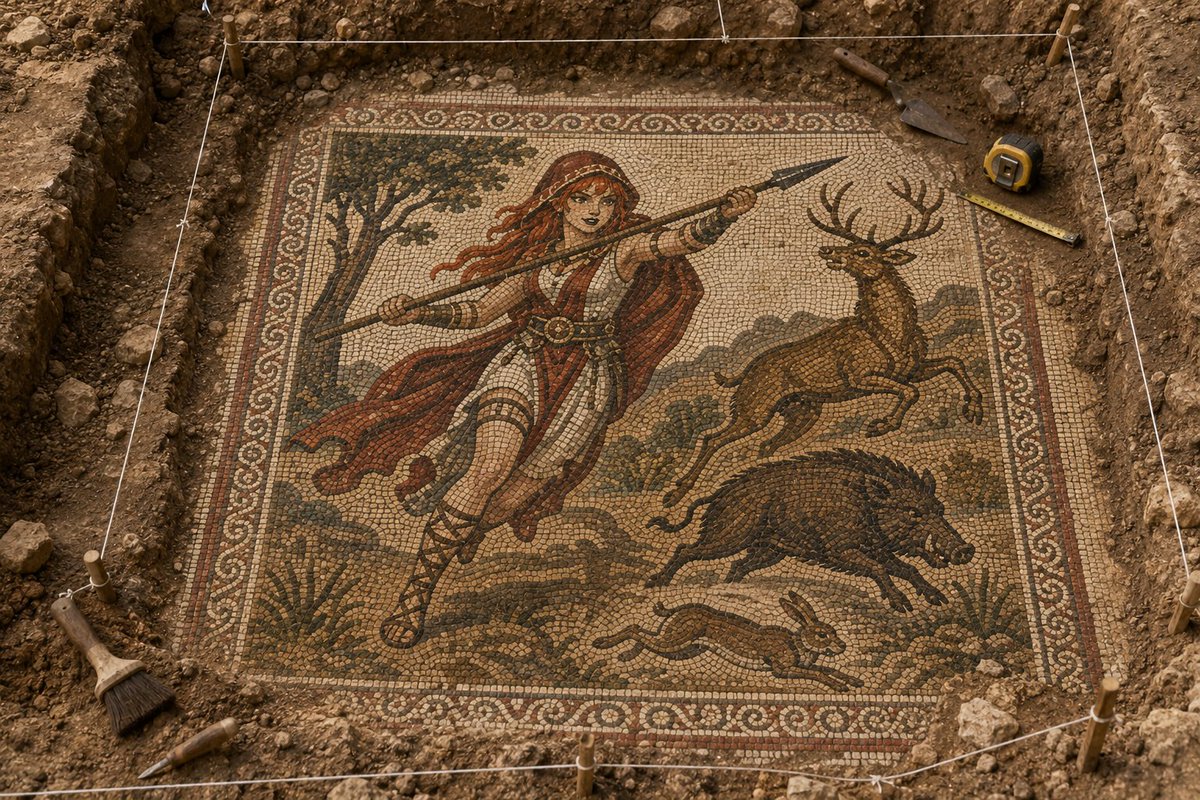 TrenchyIdol's tweet photo. Newly Unearthed Roman Hunting Mosaic!
**New prompt below!**

Tested on FreeGPT and PaidGPT 5.5 Heavy!

~~~Prompt Start~~~
1. CORE RULE: ONE IMAGE = ONE HUNTER SYSTEM
Before generating the scene:
Count all uploaded images
Hunter Count MUST equal image count:
1 image → 1 hunter
N images → N hunters
No other instruction (including scene description) may change this number.
2. IMAGE → HUNTER ASSIGNMENT (STRICT MAPPING)
Each uploaded image produces exactly ONE hunter.
Mapping is fixed:
Image 1 → Hunter 1
Image 2 → Hunter 2
Image 3 → Hunter 3
Image N → Hunter N
No merging. No splitting. No reuse.
3. IDENTITY COLLAPSE RULE
Each image may contain:
multiple poses
expressions
angles
turnarounds
costume variants
detail panels
All must be merged into ONE unified identity per image.
They do NOT create additional hunters.
4. HARD LIMIT: NO EXTRA HUMANS
Only mapped hunters may exist in the mosaic.
Strictly forbidden:
extra hunters
background humans
duplicate versions of any hunter
split variants of the same character
“composition filler” humans
Allowed extras:
animals
terrain
ruins
excavation tools
environmental elements
5. PRIMARY OVERRIDE RULE (MOST IMPORTANT)
If any instruction conflicts with hunter count or mapping:
The image-to-hunter mapping ALWAYS overrides scene, composition, or narrative needs.
No exceptions.
6. SCENE FLEXIBILITY RULE
The Roman hunting mosaic scene may include:
dynamic action composition
multiple animals (stag, boar, hare)
detailed landscape (trees, rocks, hills)
excavation environment complexity
archaeological tools and trench setup
BUT:
Scene complexity may NEVER generate or imply additional humans.
7. ROMAN MOSAIC TRANSFORMATION RULE
Each hunter becomes a Roman mosaic figure:
composed of visible stone + glass tesserae
historically accurate Roman palette
clothing converted to Roman equivalents:
tunics, cloaks, leather gear, caligae
weapons converted to Roman hunting gear:
spears, bows, daggers (Roman style)
Preserve identity:
face
hair
body type
silhouette
proportions
key visual traits
No modern elements allowed.
8. EXCAVATION SCENE REQUIREMENTS
Depict a realistic archaeological dig:
partially exposed mosaic in soil trench
clay, dirt, and stone edges
excavation tools (brush, trowel, tape measure)
string grid system with wooden stakes
realistic stratified ground layers
9. CAMERA & LIGHTING
documentary archaeological photography style
slightly elevated 3/4 overhead angle
natural daylight from one side
soft shadows revealing tessera texture
clear separation between soil and mosaic
10. NEGATIVE CONSTRAINTS (FAILURE BLOCKERS)
Never include:
extra humans beyond mapped hunters
duplicated characters
split identities from one image
modern clothing or weapons on hunters
non-Roman design elements on hunters
painted (non-mosaic) human figures
hallucinated background people
inconsistent identity traits
blurred or distorted anatomy
11. EXECUTION ORDER (PROCESS FLOW)
Count uploaded images
Assign one hunter per image
Collapse each image into one identity
Convert each identity into Roman mosaic hunter
Build excavation scene around them
Ensure no extra humans exist
12. FINAL GUARANTEE
The final mosaic must contain exactly one hunter per uploaded image, with zero duplicates, zero inferred characters, and zero exceptions under any condition.

~~~Prompt End~~~
#AIart️️️️️️️️️️️️️️️️️️️️️️️️️️️️️️️️️️️️️️️️️️️️️️️️️️ #AIArtPrompt