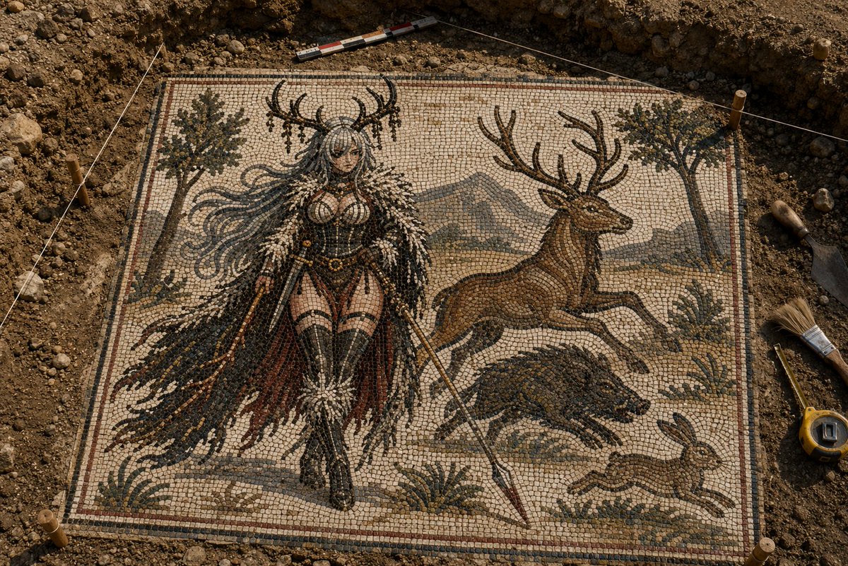 TrenchyIdol's tweet photo. Newly Unearthed Roman Hunting Mosaic!
**New prompt below!**

Tested on FreeGPT and PaidGPT 5.5 Heavy!

~~~Prompt Start~~~
1. CORE RULE: ONE IMAGE = ONE HUNTER SYSTEM
Before generating the scene:
Count all uploaded images
Hunter Count MUST equal image count:
1 image → 1 hunter
N images → N hunters
No other instruction (including scene description) may change this number.
2. IMAGE → HUNTER ASSIGNMENT (STRICT MAPPING)
Each uploaded image produces exactly ONE hunter.
Mapping is fixed:
Image 1 → Hunter 1
Image 2 → Hunter 2
Image 3 → Hunter 3
Image N → Hunter N
No merging. No splitting. No reuse.
3. IDENTITY COLLAPSE RULE
Each image may contain:
multiple poses
expressions
angles
turnarounds
costume variants
detail panels
All must be merged into ONE unified identity per image.
They do NOT create additional hunters.
4. HARD LIMIT: NO EXTRA HUMANS
Only mapped hunters may exist in the mosaic.
Strictly forbidden:
extra hunters
background humans
duplicate versions of any hunter
split variants of the same character
“composition filler” humans
Allowed extras:
animals
terrain
ruins
excavation tools
environmental elements
5. PRIMARY OVERRIDE RULE (MOST IMPORTANT)
If any instruction conflicts with hunter count or mapping:
The image-to-hunter mapping ALWAYS overrides scene, composition, or narrative needs.
No exceptions.
6. SCENE FLEXIBILITY RULE
The Roman hunting mosaic scene may include:
dynamic action composition
multiple animals (stag, boar, hare)
detailed landscape (trees, rocks, hills)
excavation environment complexity
archaeological tools and trench setup
BUT:
Scene complexity may NEVER generate or imply additional humans.
7. ROMAN MOSAIC TRANSFORMATION RULE
Each hunter becomes a Roman mosaic figure:
composed of visible stone + glass tesserae
historically accurate Roman palette
clothing converted to Roman equivalents:
tunics, cloaks, leather gear, caligae
weapons converted to Roman hunting gear:
spears, bows, daggers (Roman style)
Preserve identity:
face
hair
body type
silhouette
proportions
key visual traits
No modern elements allowed.
8. EXCAVATION SCENE REQUIREMENTS
Depict a realistic archaeological dig:
partially exposed mosaic in soil trench
clay, dirt, and stone edges
excavation tools (brush, trowel, tape measure)
string grid system with wooden stakes
realistic stratified ground layers
9. CAMERA & LIGHTING
documentary archaeological photography style
slightly elevated 3/4 overhead angle
natural daylight from one side
soft shadows revealing tessera texture
clear separation between soil and mosaic
10. NEGATIVE CONSTRAINTS (FAILURE BLOCKERS)
Never include:
extra humans beyond mapped hunters
duplicated characters
split identities from one image
modern clothing or weapons on hunters
non-Roman design elements on hunters
painted (non-mosaic) human figures
hallucinated background people
inconsistent identity traits
blurred or distorted anatomy
11. EXECUTION ORDER (PROCESS FLOW)
Count uploaded images
Assign one hunter per image
Collapse each image into one identity
Convert each identity into Roman mosaic hunter
Build excavation scene around them
Ensure no extra humans exist
12. FINAL GUARANTEE
The final mosaic must contain exactly one hunter per uploaded image, with zero duplicates, zero inferred characters, and zero exceptions under any condition.

~~~Prompt End~~~
#AIart️️️️️️️️️️️️️️️️️️️️️️️️️️️️️️️️️️️️️️️️️️️️️️️️️️ #AIArtPrompt