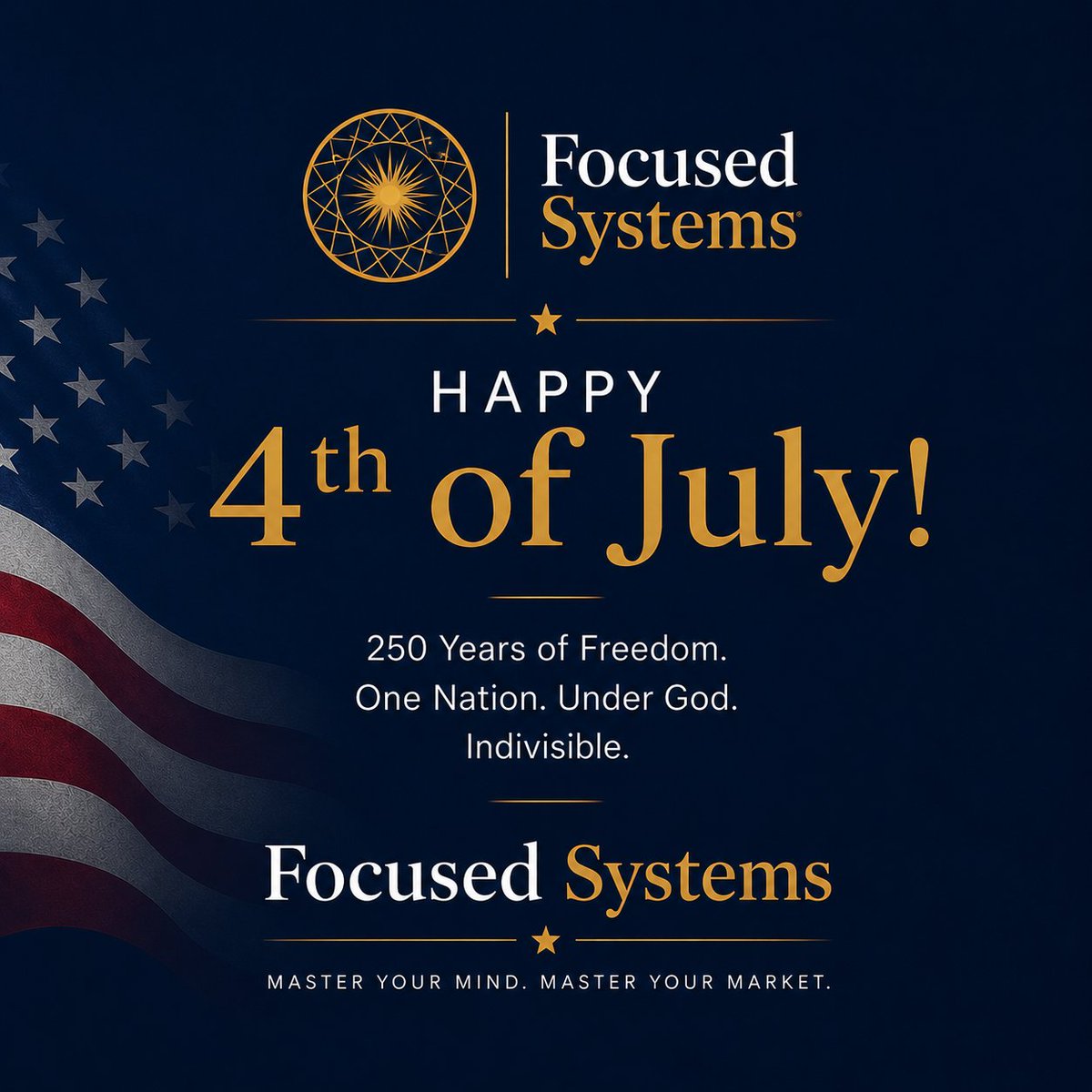 reppingalpha's tweet photo. This 4th of July, celebrate more than external freedom.  Celebrate the deeper one: freedom from reactive patterns, scattered focus, and willpower loops that quietly run your life.  Focused Systems is about building the internal independence that lets you move with clarity, resonance, and power — no matter what’s happening around you.  True sovereignty starts inside.  Here’s to mastering your mind so you can truly own your life.  Happy Independence Day.  #FocusedSystems #MasterYourMind #MasterYourMarket #4thofJuly