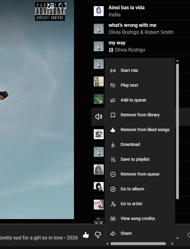 ThisNaved's tweet photo. @youtubemusic Right Click Twice and this happens, web player. latest @googlechrome  web.
and also this (img 2) when music player view is open

random bugs, someone vibe coded the youtube music web interface?

Passionate people should build things. https://t.co/1nGNd5YlSn