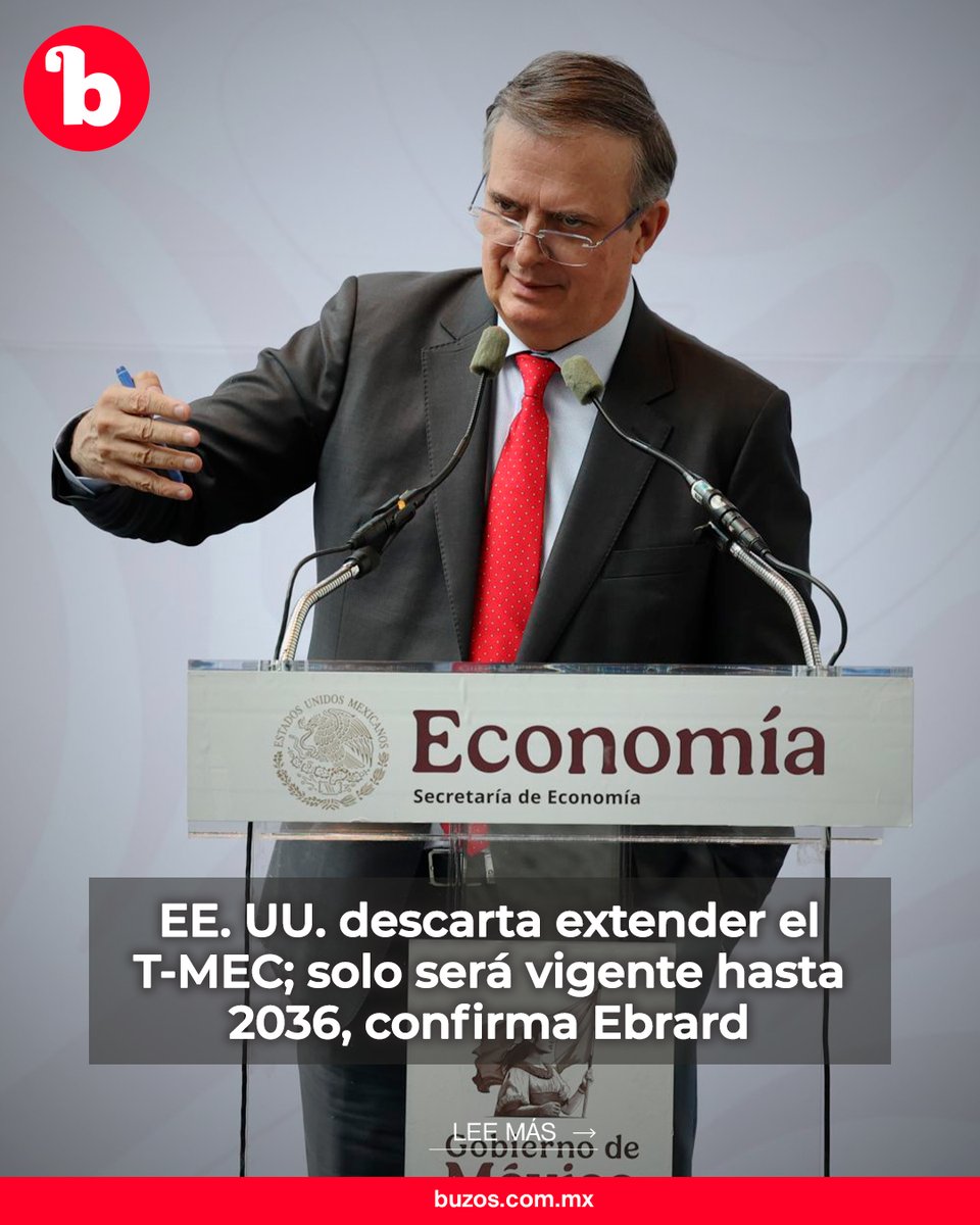 BuzosNoticias's tweet photo. EE. UU. descarta extender el T-MEC; solo será vigente hasta 2036, confirma Ebrard 📄🇺🇸🇲🇽🇨🇦

Washington notificó a México que no activará la prórroga automática prevista en el acuerdo. La revisión del tratado se mantiene para julio de 2026.

Lee más: https://t.co/nv6FUTHcrU https://t.co/MZbqxl4L0L
