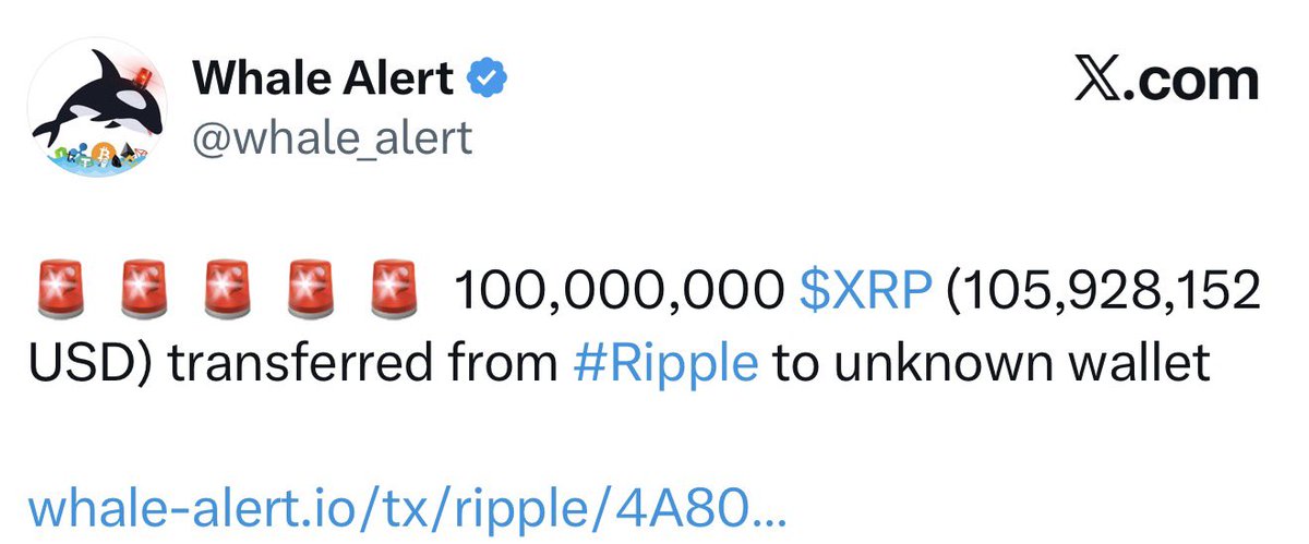XrpUdate's tweet photo. MASSIVE $XRP MOVEMENT DETECTED.

💧 100,000,000 $XRP
💰 $105,928,152

@Ripple ➜ Unknown Wallet.

Big money is moving… https://t.co/mfa6D6553c