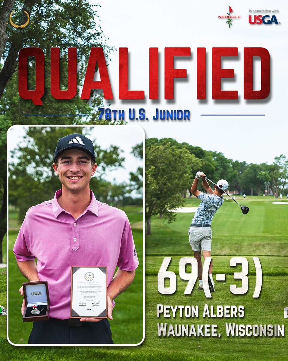 NGAgolf's tweet photo. Four tickets have been punched to Saucon Valley for the 78th U.S. Junior Amateur today in Beatrice 🎟️

Peyton Albers | Waunakee, WI | 69 (-3) 
Geon Kang | Republic of Korea | 69 (-3) 
Carter Honnens | Lincoln, NE | 70 (-2) 
Anson Munzlinger | Columbia, MO | 70 (-2) https://t.co/LeXIgjZLcN