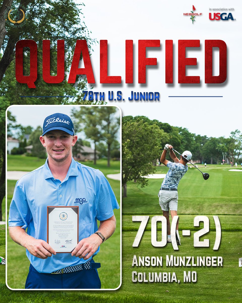 NGAgolf's tweet photo. Four tickets have been punched to Saucon Valley for the 78th U.S. Junior Amateur today in Beatrice 🎟️

Peyton Albers | Waunakee, WI | 69 (-3) 
Geon Kang | Republic of Korea | 69 (-3) 
Carter Honnens | Lincoln, NE | 70 (-2) 
Anson Munzlinger | Columbia, MO | 70 (-2) https://t.co/LeXIgjZLcN