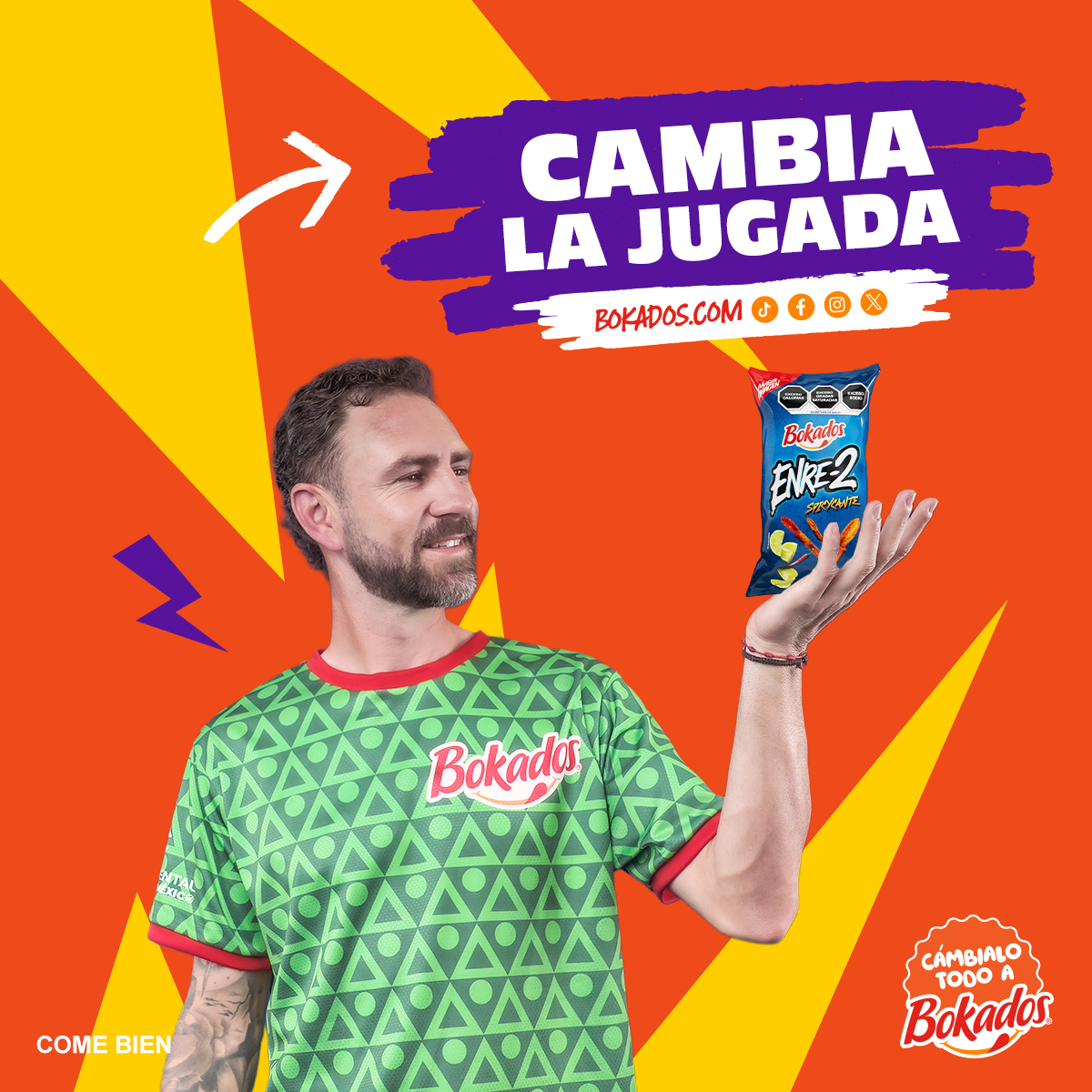 BokadosMX's tweet photo. Layún lo sabe:  Hay momentos donde no basta con participar, hay que dejarlo todo. ⚽🔥
Y para esos momentos de fútbol y sabor está Enre-2 Spicycante. 😎
¡Cambia la jugada! ¡Cámbialo todo a Bokados!

#CambiaLaJugada #CámbialoTodoABokados #Bokados #Layún #EnreSpicycante https://t.co/aZAbxJ4wj0