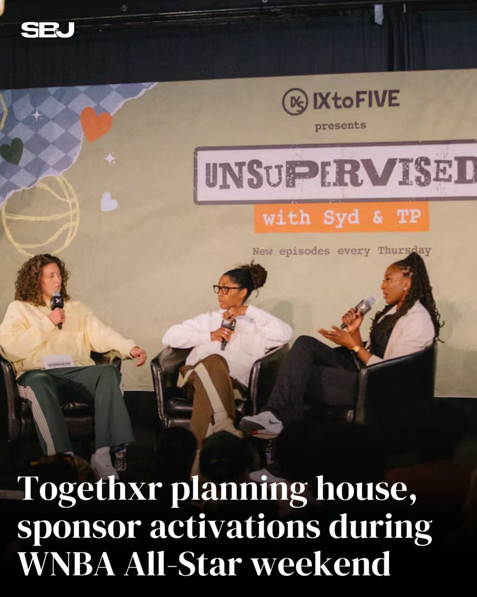 SBJ's tweet photo. Togethxr is back with its own house during WNBA All-Star weekend in Chicago.

July 24-25 in the West Loop — with Aveeno, Dick's, Barbie, Reebok, Peloton, Pinterest and more activating. Free to fans.

Dawn Staley and Diana Taurasi headline the Queens of the Court panel on July 25.

https://t.co/Qth6u3Fbgn