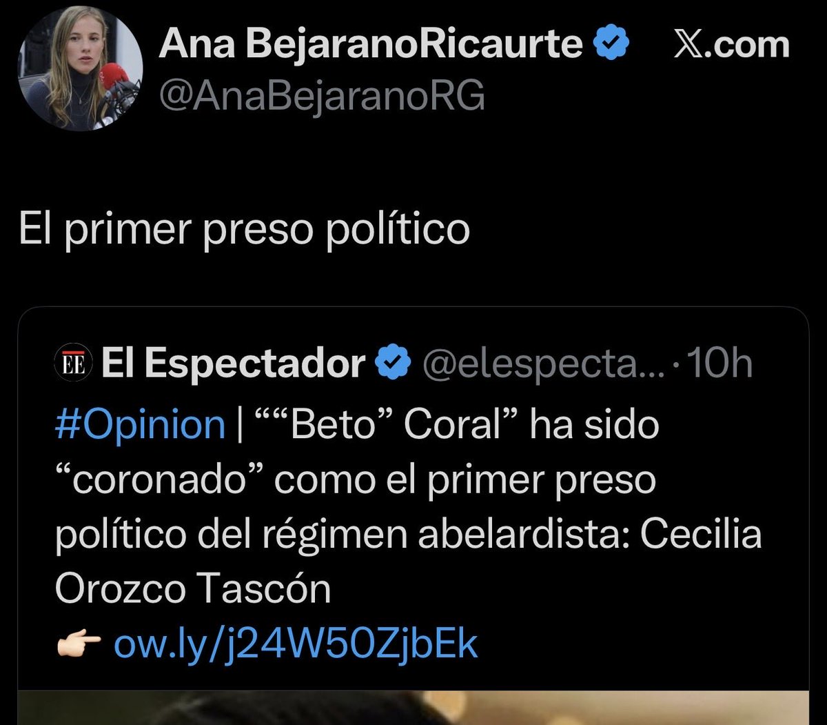 Carolinatoro's tweet photo. Esta zurda me acaba de bloquear.  Me indigna ver cómo utilizan las desgracias de sus propios copartidarios para fabricar mentiras e influir en la opinión pública. Qué mujer tan perversa, tan mal intencionada y tan peligrosa.  Ni hablemos de @elespectador que pareciera más del lado del morbo y el amarillismo, que de la verdad y la democracia.