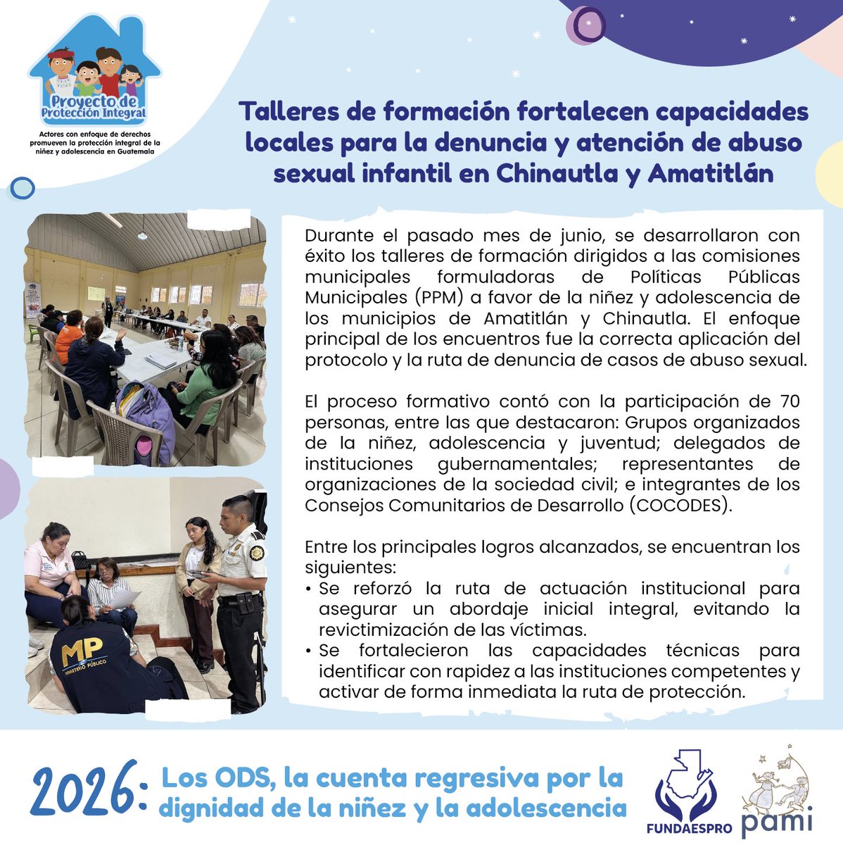 PAMIGuatemala's tweet photo. El objetivo fue fortalecer las capacidades técnicas y operativas de los integrantes de dichas comisiones, a fin de garantizar una actuación local, articulada y oportuna ante situaciones de maltrato y violencia sexual en niñez y adolescencia. La nota: https://t.co/xWlvJ7SGnY https://t.co/ujlT4cqWGt