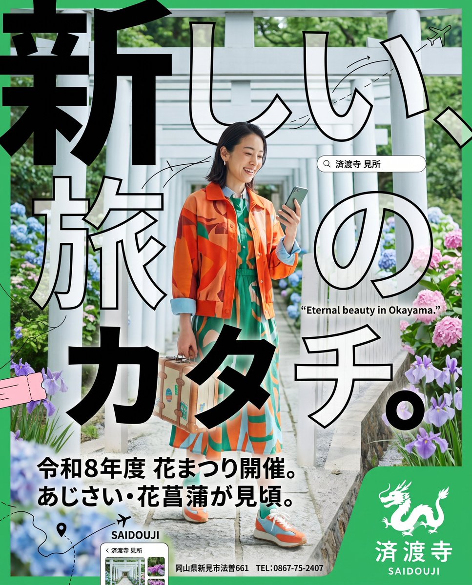 拝見したプロンプトで実家・済渡寺のポスターを作りました。たしかに
