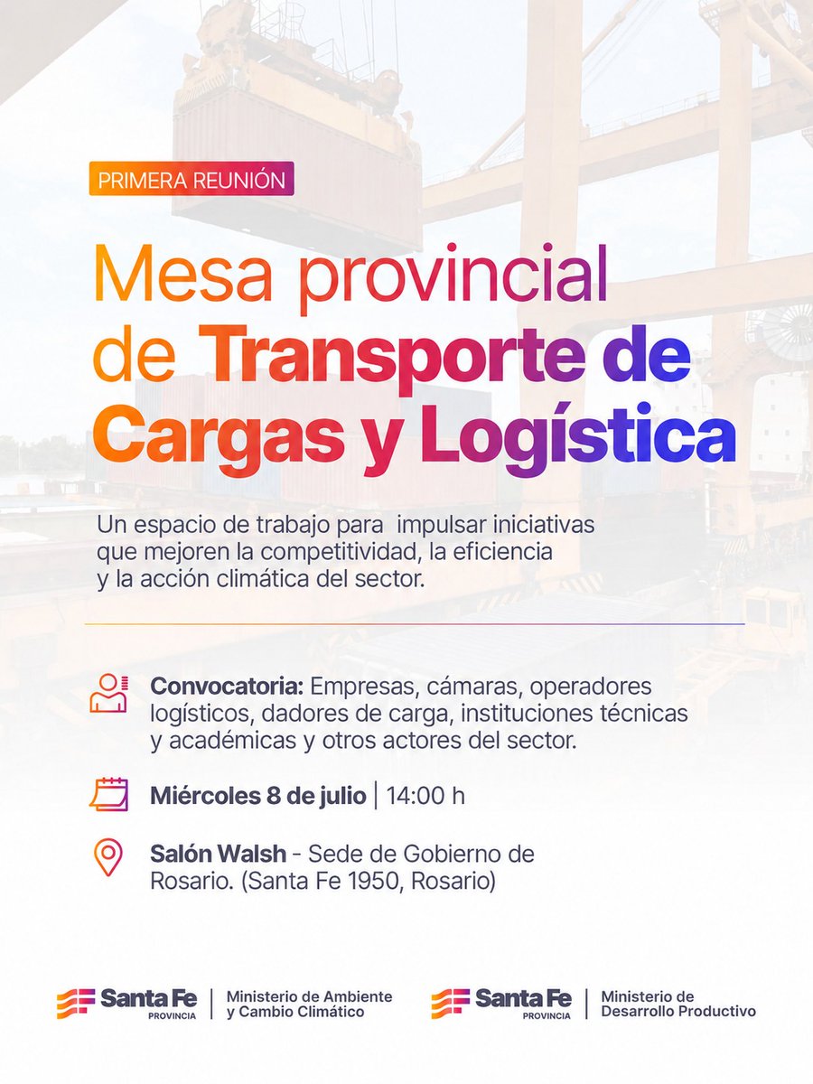 PIAlvear's tweet photo. Mesa provincial de Transporte de Cargas y Logística

Se realiza la primera reunión de este espacio de trabajo, diseñado para impulsar iniciativas que mejoren la competitividad, la eficiencia y la acción climática del sector.

8/7 - 14 h
Sede de Gobierno (Santa Fe 1950, Rosario) https://t.co/nb3Tog1d8V