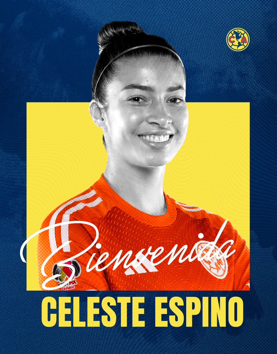 AmericaFemenil's tweet photo. ¡Bienvenida al Club América, Celeste Espino! 💙💛

#CelesteEsÁguila https://t.co/lJBfeMnc1x