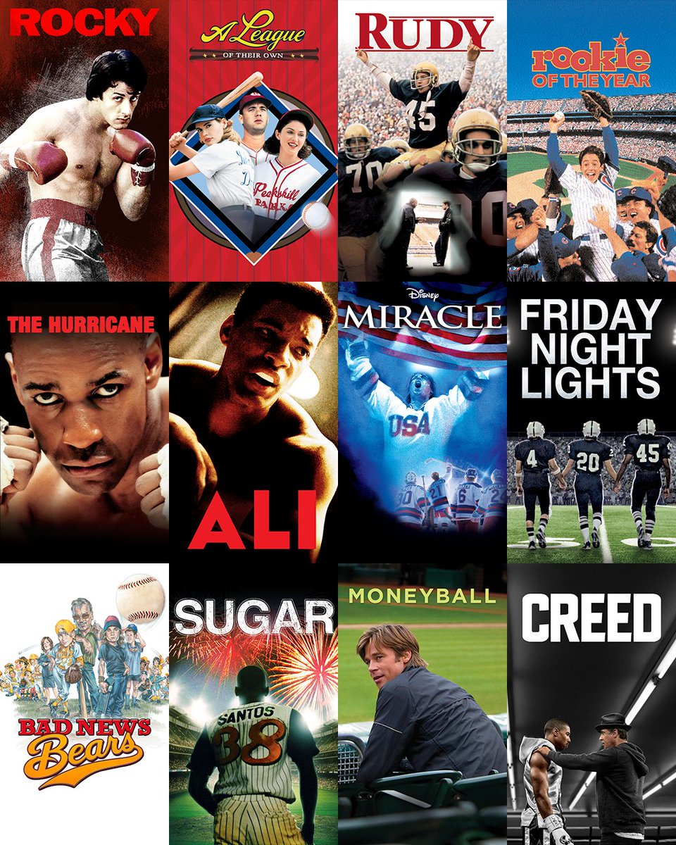 netflix's tweet photo. ROCKY
CREED
MIRACLE
MONEYBALL 
A LEAGUE OF THEIR OWN 

Watch these sports film classics and more now on Netflix ➡️ https://t.co/T9jUL3u3bn https://t.co/xdi2AySj0f