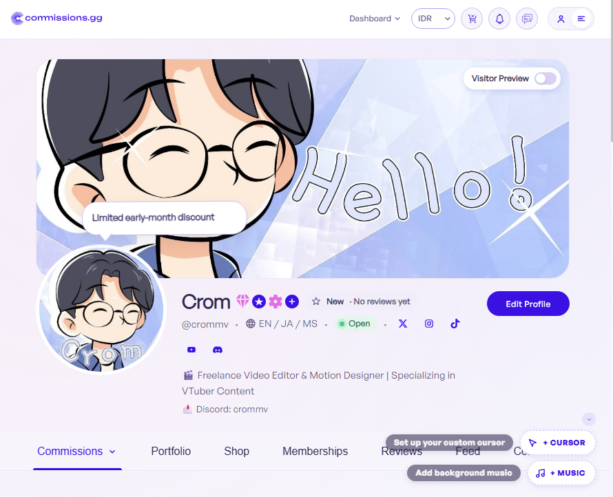 CromVibe's tweet photo. I GOT ACCEPTED ON @commissions_gg ✨ 

Looking for mutuals! (´▽`)  My profile: https://t.co/FYU9uceWJw

Feel free to check out my portfolio and commissions!   #CommissionsGG #VTuber #MotionDesigner https://t.co/glV4Q0XRSp