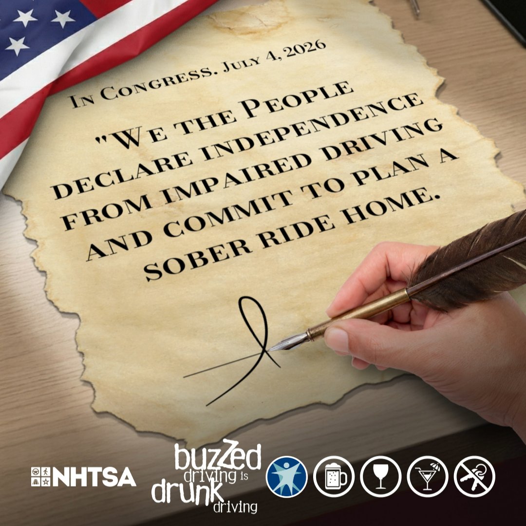 DHSWI's tweet photo. We the people declare independence from drunk driving this #FourthOfJuly. 

If you’re planning to drink during your celebrations, arrange for a sober ride. Even one drink could derail your weekend – or your life.
#BuzzedDrivingIsDrunkDriving #America250 https://t.co/cKDfJBmOg2
